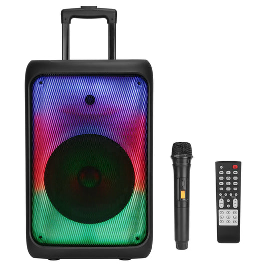 title:Portable Wireless Party Speaker Party Speaker with with 5 Colorful Lighting Modes TWS FM USB MMC Slot Aux In Recording Mic Priority Trolley Handle 2 W- Electronics;color:Black