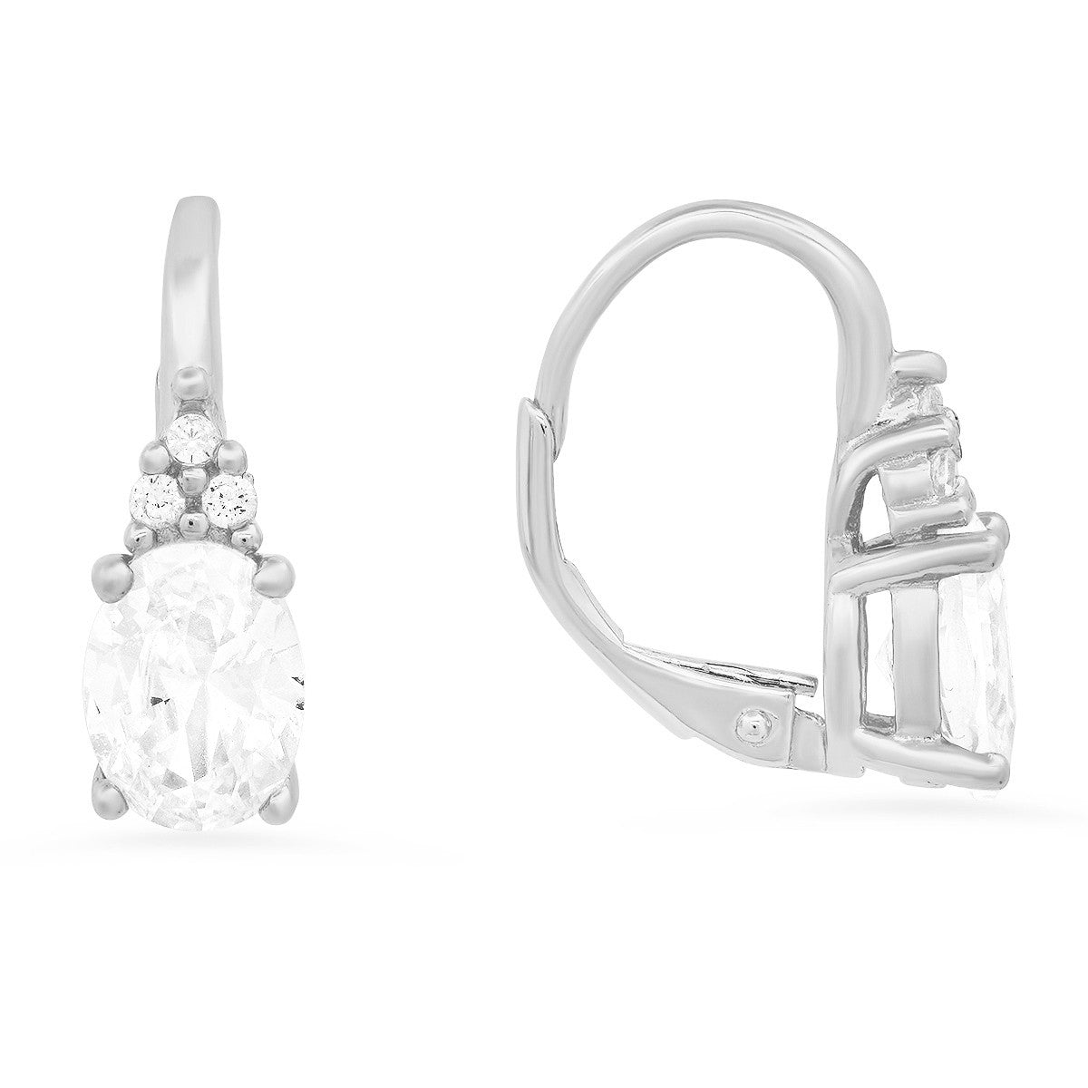 Sterling Silver CZ Leverback Earrings - Ruumur