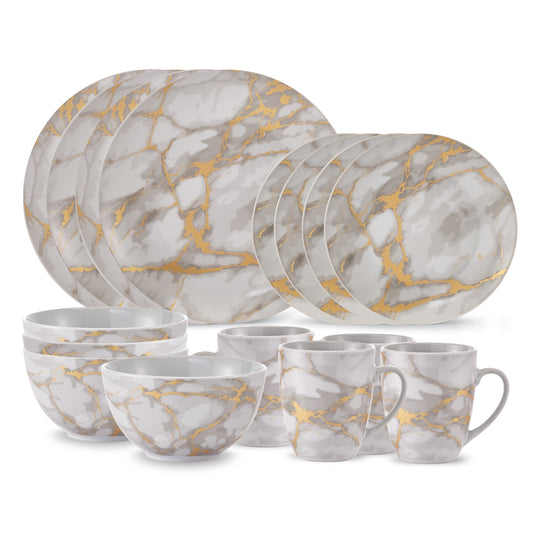 Safdie & Co. Dinnerset 16PC Gold Marble - Ruumur