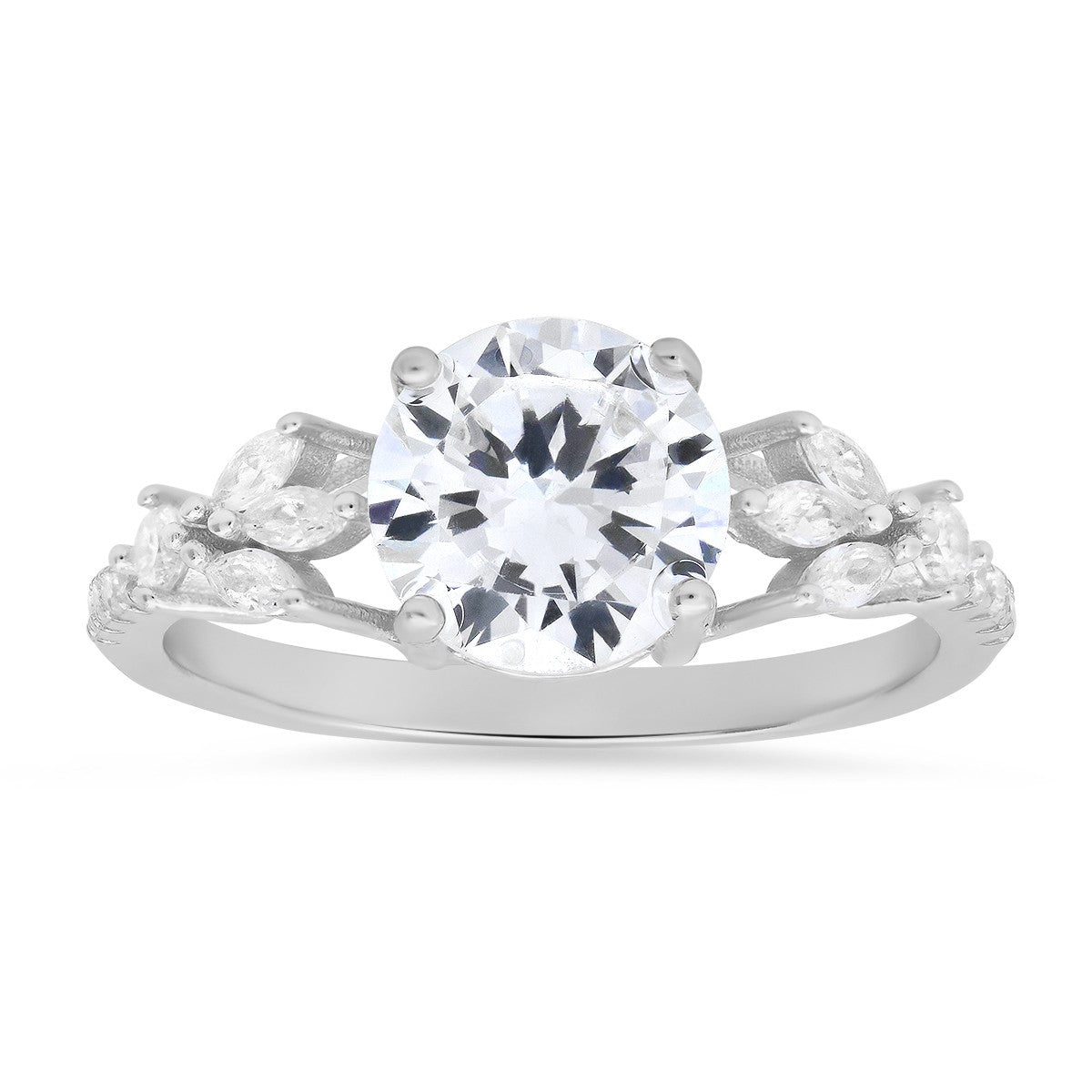 Sterling Silver Round & Marquise-cut CZ Ring