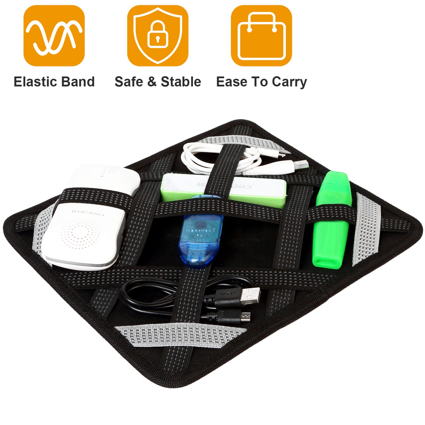 title:Fresh Fab Finds Tablet Case Organizer Elastic Band Tablet Sleeve For 9.7in Tablets w/ Double-sided Design For Mouse Earphone Card;color:Black