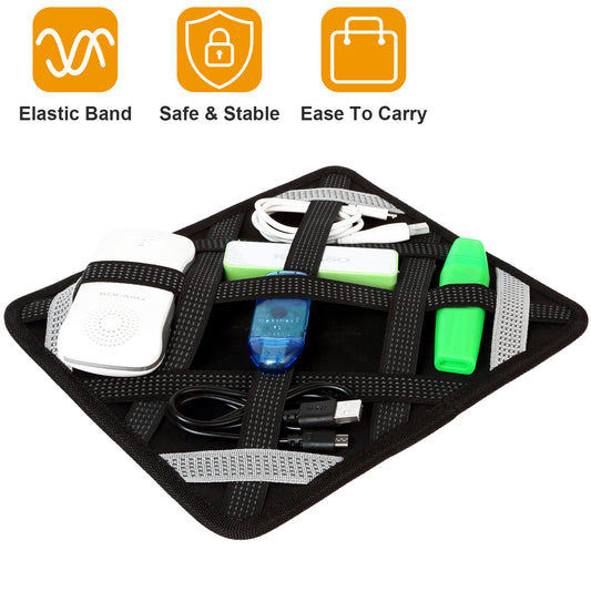 title:Fresh Fab Finds Tablet Case Organizer Elastic Band Tablet Sleeve For 9.7in Tablets w/ Double-sided Design For Mouse Earphone Card;color:Black