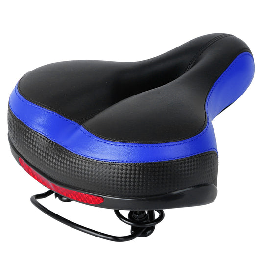 title:Bike Seat Water-Resistant Comfortable Bicycle Padded Saddle Wear Resistant Hollow Leather  
Seat Cushion w/ Dual Springs Reflective Strip for Mountai;color:Blue