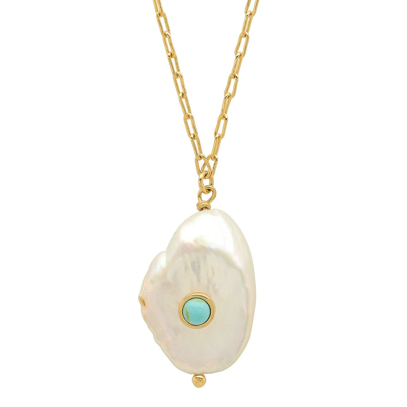 title:Baroque Freshwater Pearl and Turquoise Pendant Necklace;color:Pearl