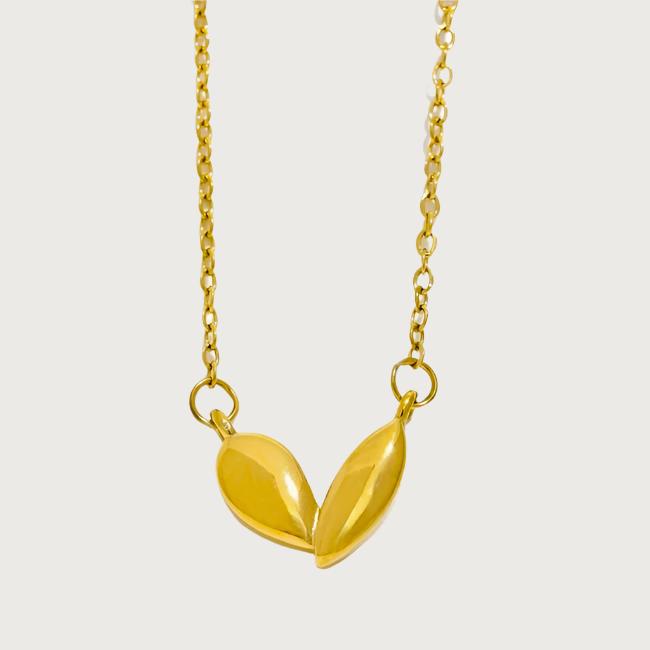 title:Dual Leaf Pendant Minimalist Necklace;color:Gold