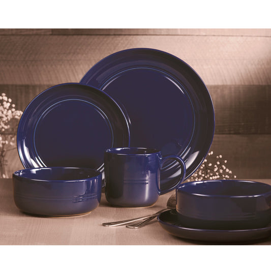 title:Safdie & Co. Dinnerware Set 16Piece Navy Stoneware Ridge, Service for 4;color:Navy