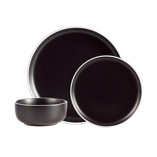 title:Safdie & Co. Dinnerset 12PC 2 Tone Cylinder Matte Black;color:Black