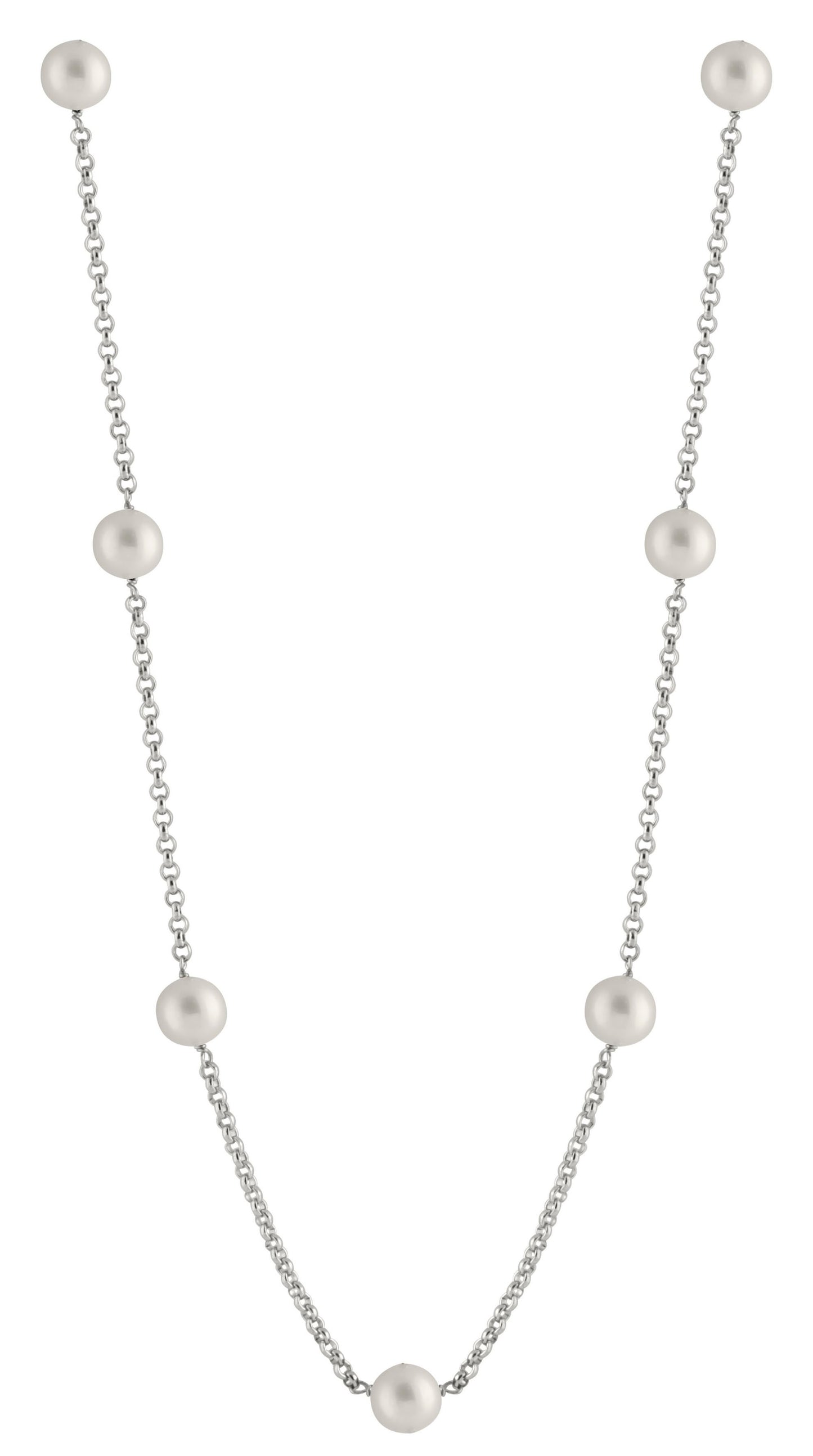 title:Splendid Pearls Sterling Silver Station Necklace;color:White