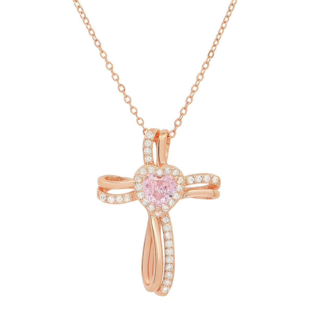 Sterling Silver Heart CZ Cross Pendant - Ruumur