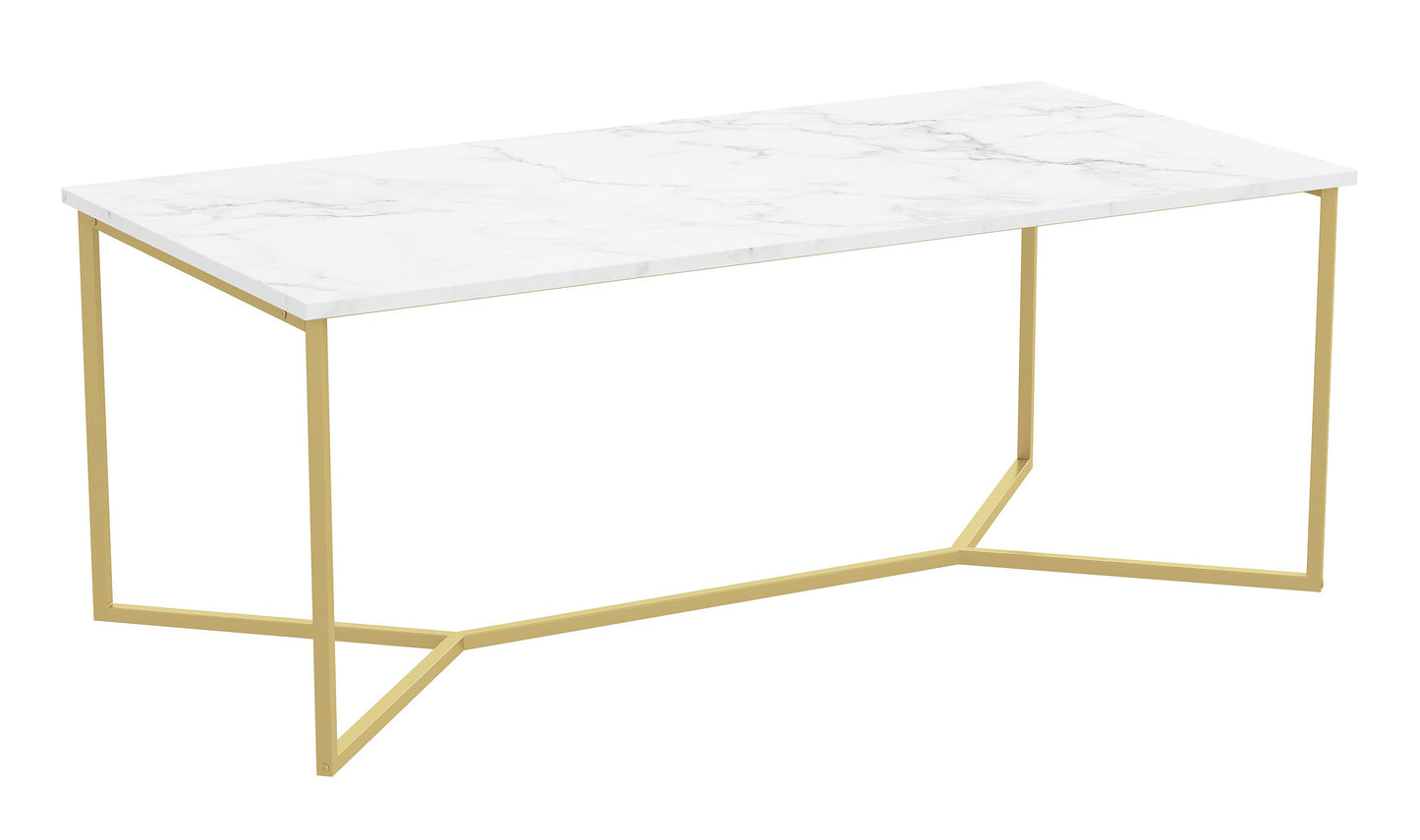 Safdie & Co. Coffee Table 44" Marble Gold Metal, Central Table for Living Room