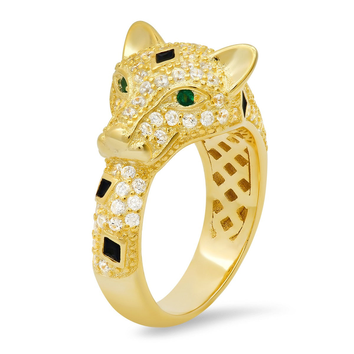 14k Gold Over Silver CZ Panther Ring