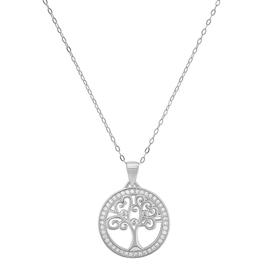 Sterling Silver CZ Tree of Life Pendant - Ruumur