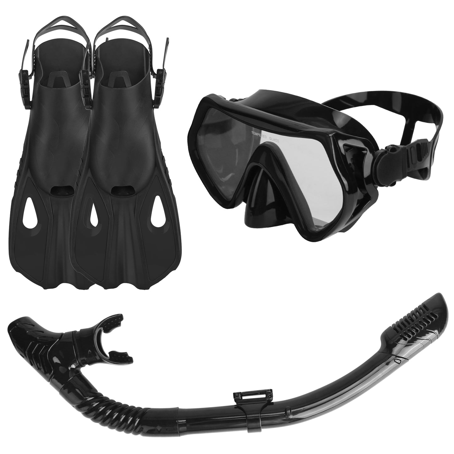 title:Snorkeling Gear Mask Fin Snorkel Set with Diving Mask Dry Top Snorkel Adjustable Swim Fins for Swimming Snorkeling Travel Diving;color:Black