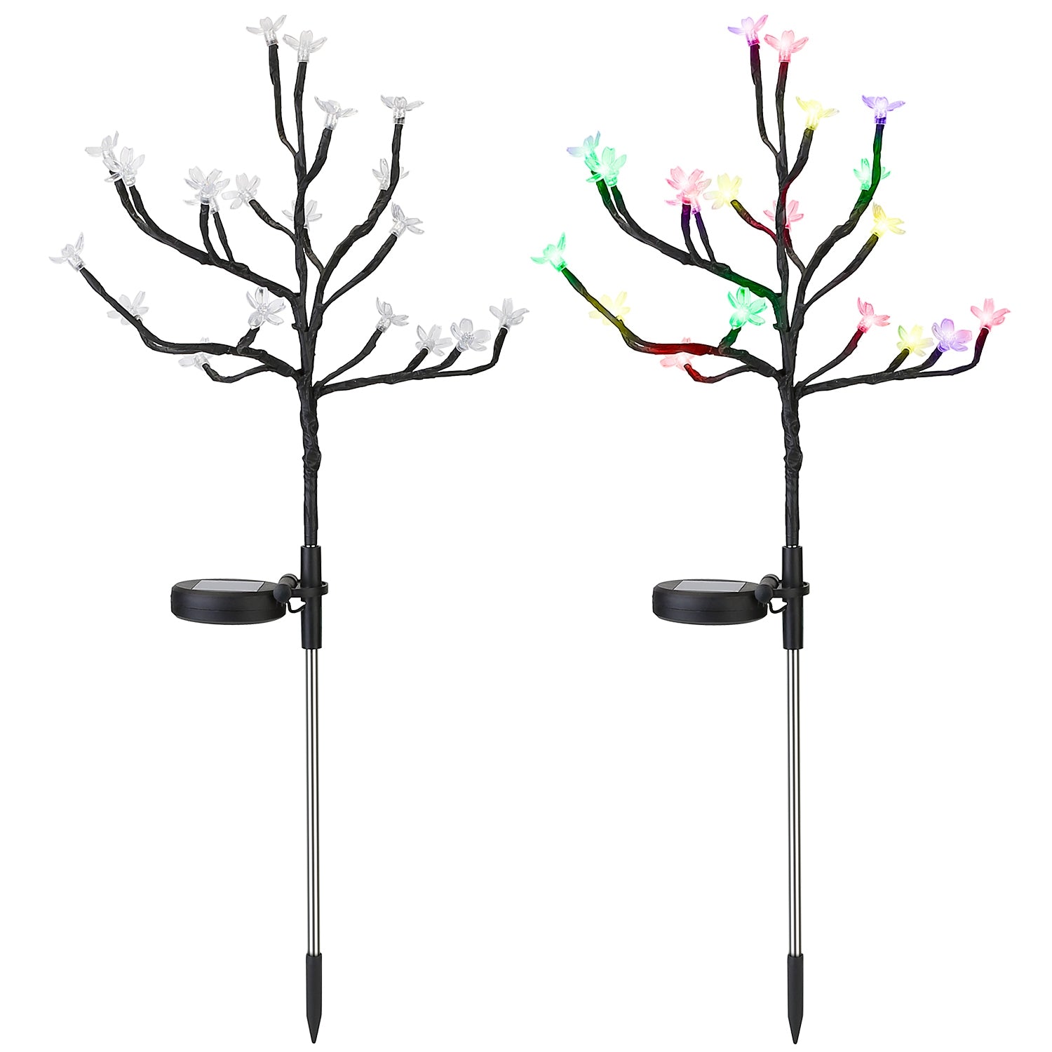 title:2Pcs Outdoor Solar Light Cherry Blossom Flower Landscape Light Yard Stake Decor Lamp;color:Black