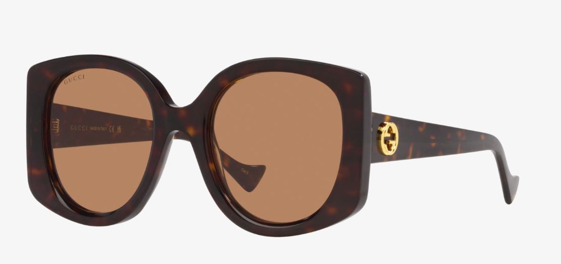 Gucci Round Sunglasses with Rectangle Edge -Tortoise 56mm