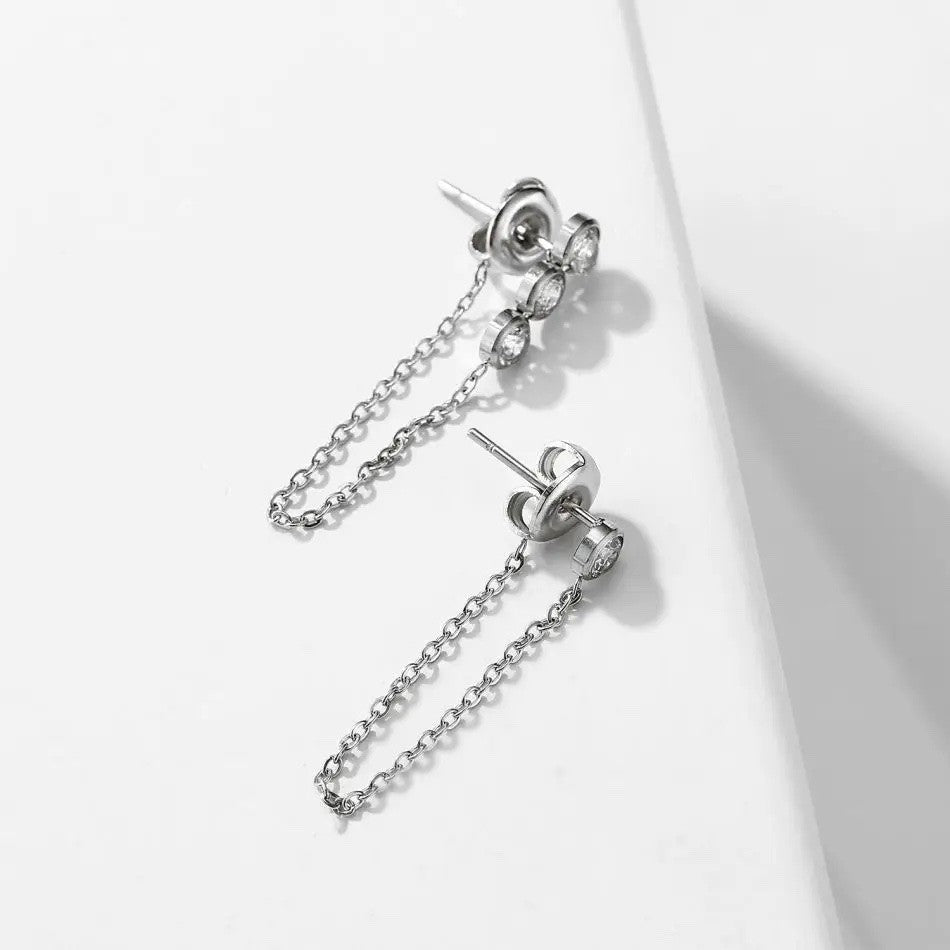 title:CZ Chain Drop Earrings;color:Silver