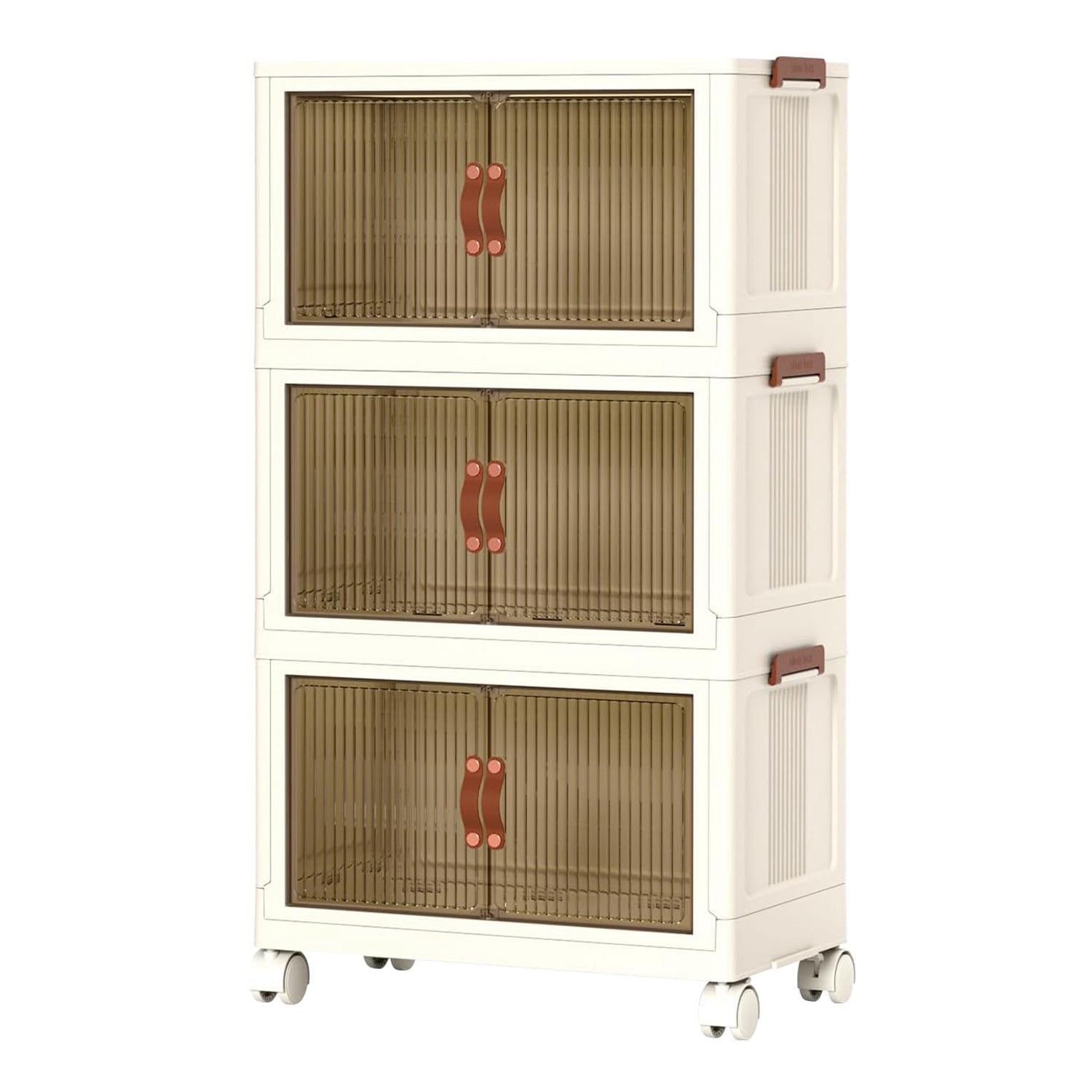 title:3Pcs Foldable Storage Bins with Lid Front Magnetic Door Collapsible Stackable Closet Organizer Containers with 4Pcs 360° Rotatable Wheels 8Pcs Small W;color:Beige