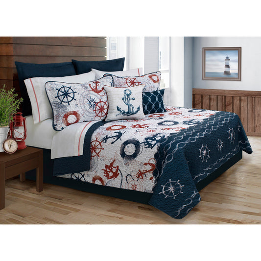 title:Safdie & Co. Quilt 5PC Set DQ Navy Bay Harbour;color:Navy