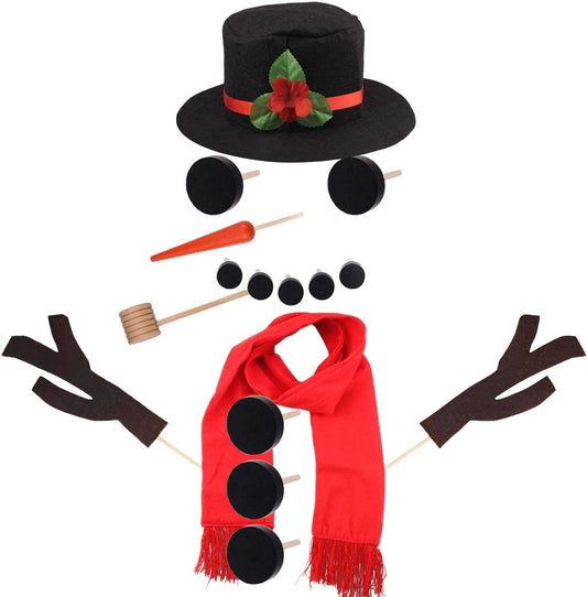 title:16Pcs Snowman Decorating Dressing Kit Winter Party Kids Outdoor Toys Christmas Decoration Gift Hat Scarf Eye Mouth Nose Accessories;color:Multi