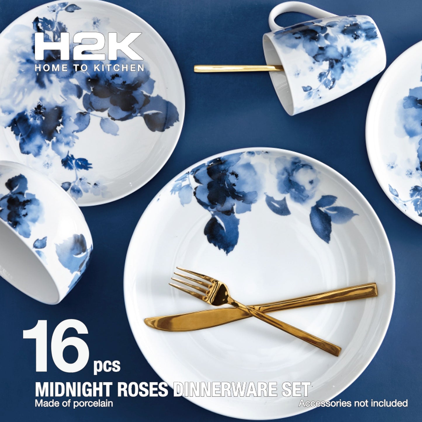 Safdie & Co. Dinnerset 16PC Midnight Roses