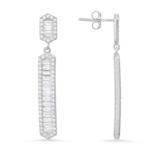 title:Sterling Silver CZ Dangling Bar Stud Earrings;color:Silver