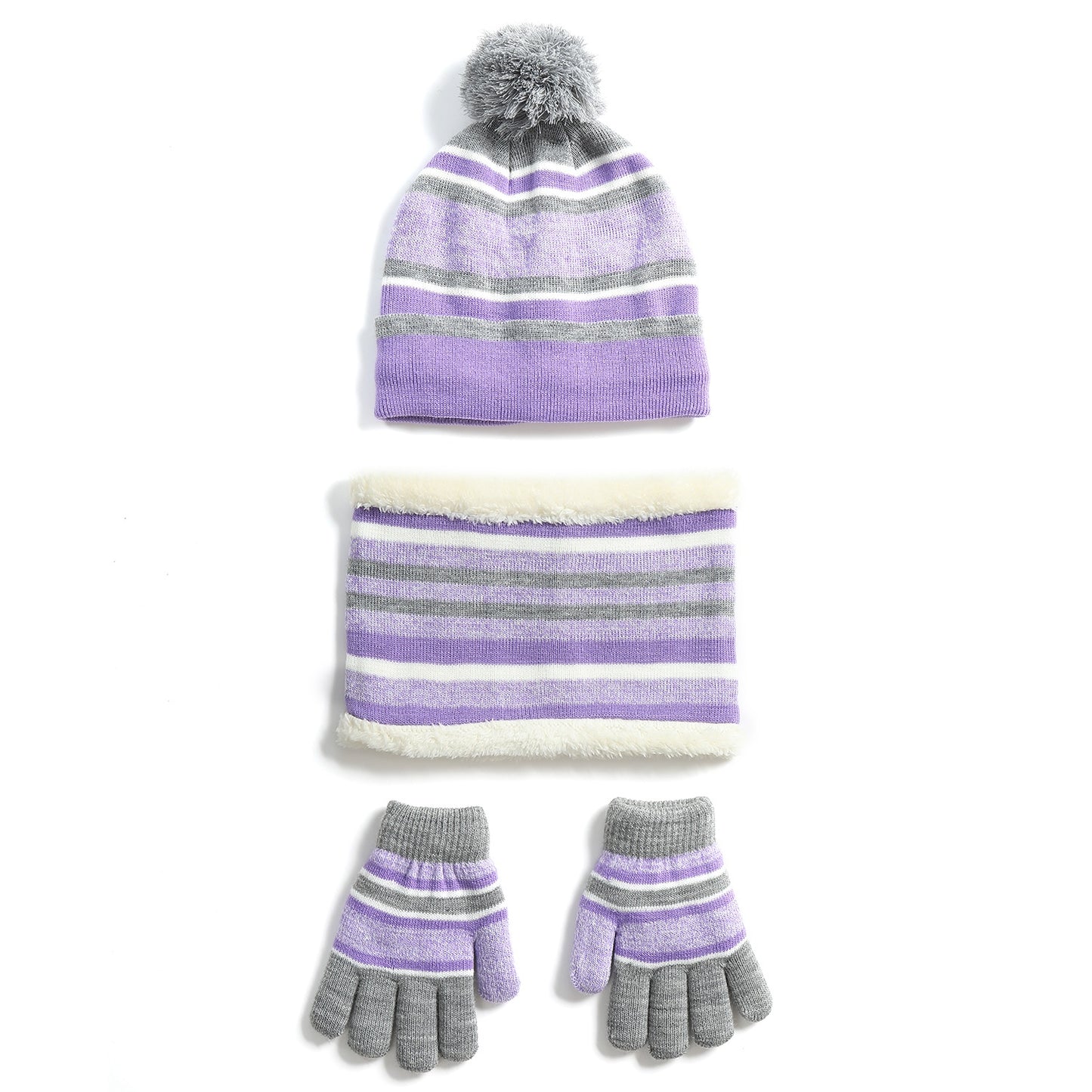 title:Winter Kids Knitted Hat Scarf Gloves 3Pcs Boys Girls Winter Warm Beanie Hat and Glove Scarf Set Beanie Neck Warmer Mittens for 4-7-Year-Old Kids;color:Purple