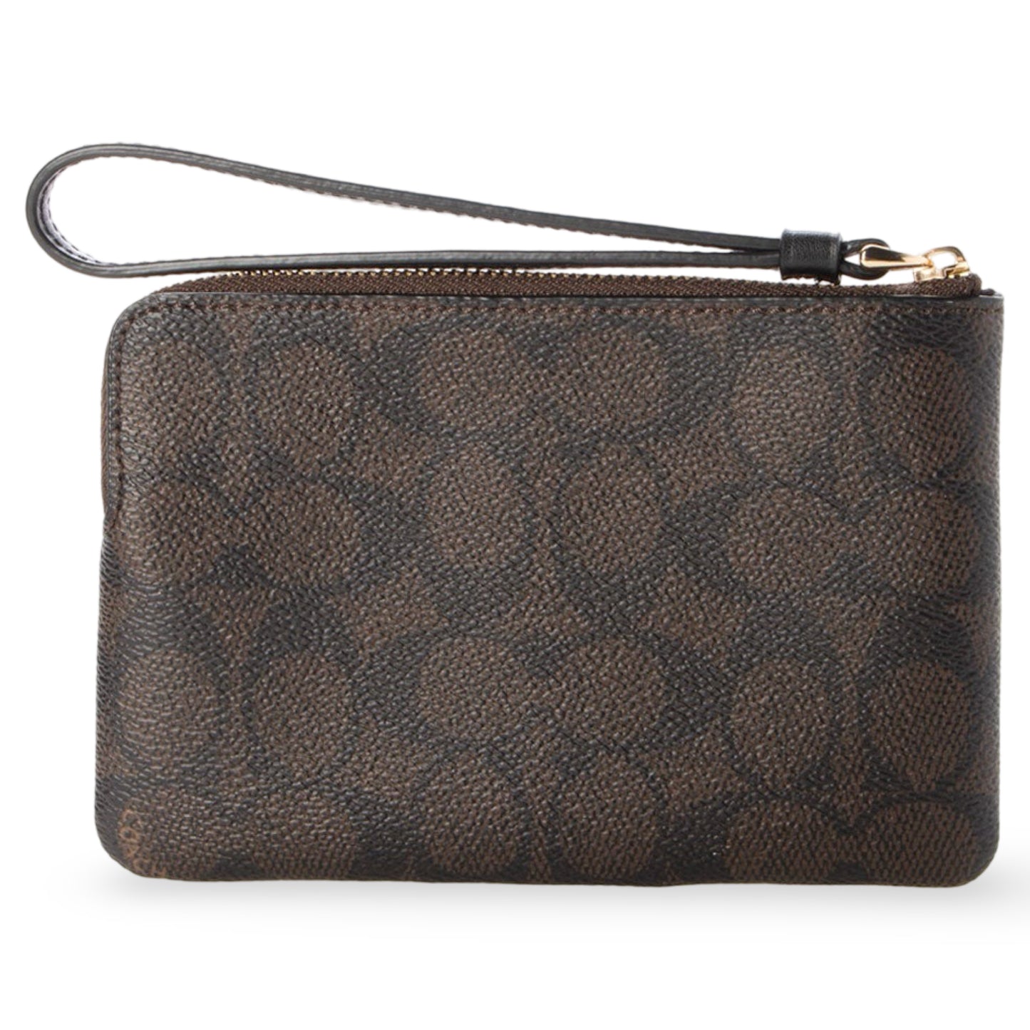 title:Coach Women's Corner Zip Wristlet In Signature Canvas;color:Walnut / Black