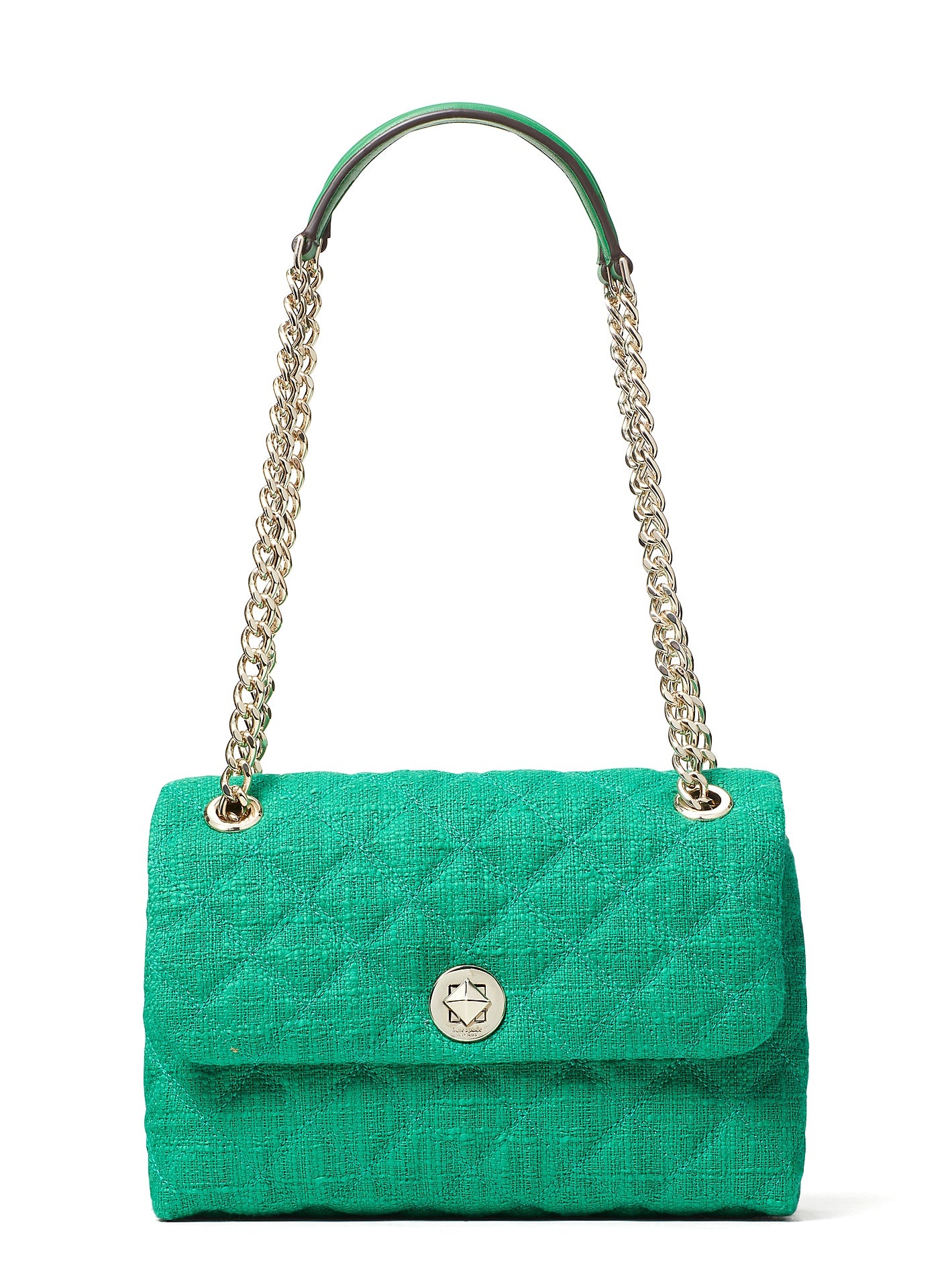 title:Kate Spade Women's Natalia Solid Tweed Medium Flap Shoulder Bag;color:Green Bean