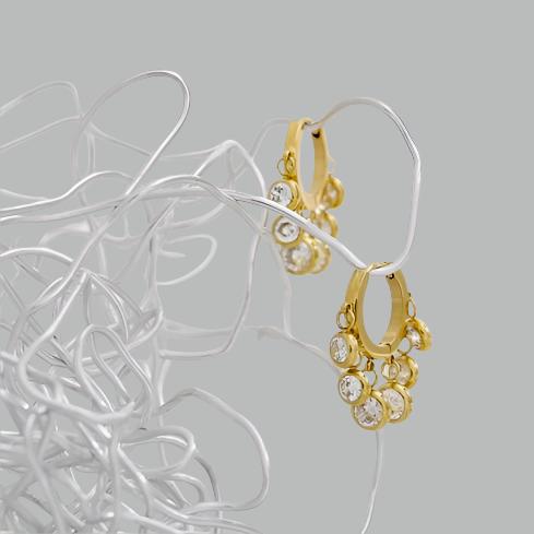 title:18K Gold Plated Crystal Dangle Hoop Earrings;color:Gold