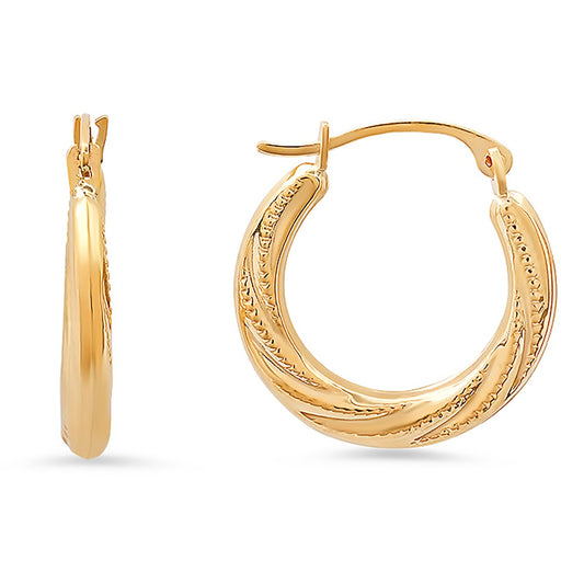 10k Yellow Gold 17mm Diamond-cut Swirl Huggy Hoop Earrings - Ruumur