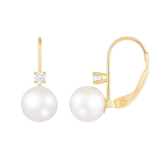 title:Splendid Pearls 14K Yellow Gold Diamond Earrings HOCPD-3YG;color:White