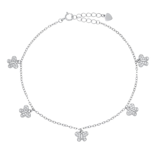 Sterling Silver CZ Butterfly Charm Bracelet - Ruumur