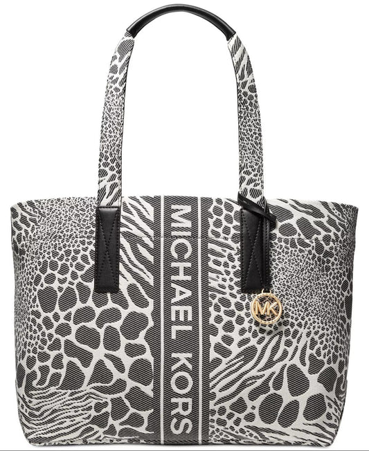 title:Michael Kors Women's Black Multi Logo The Michael Large Tote Bag;color:Black Multi