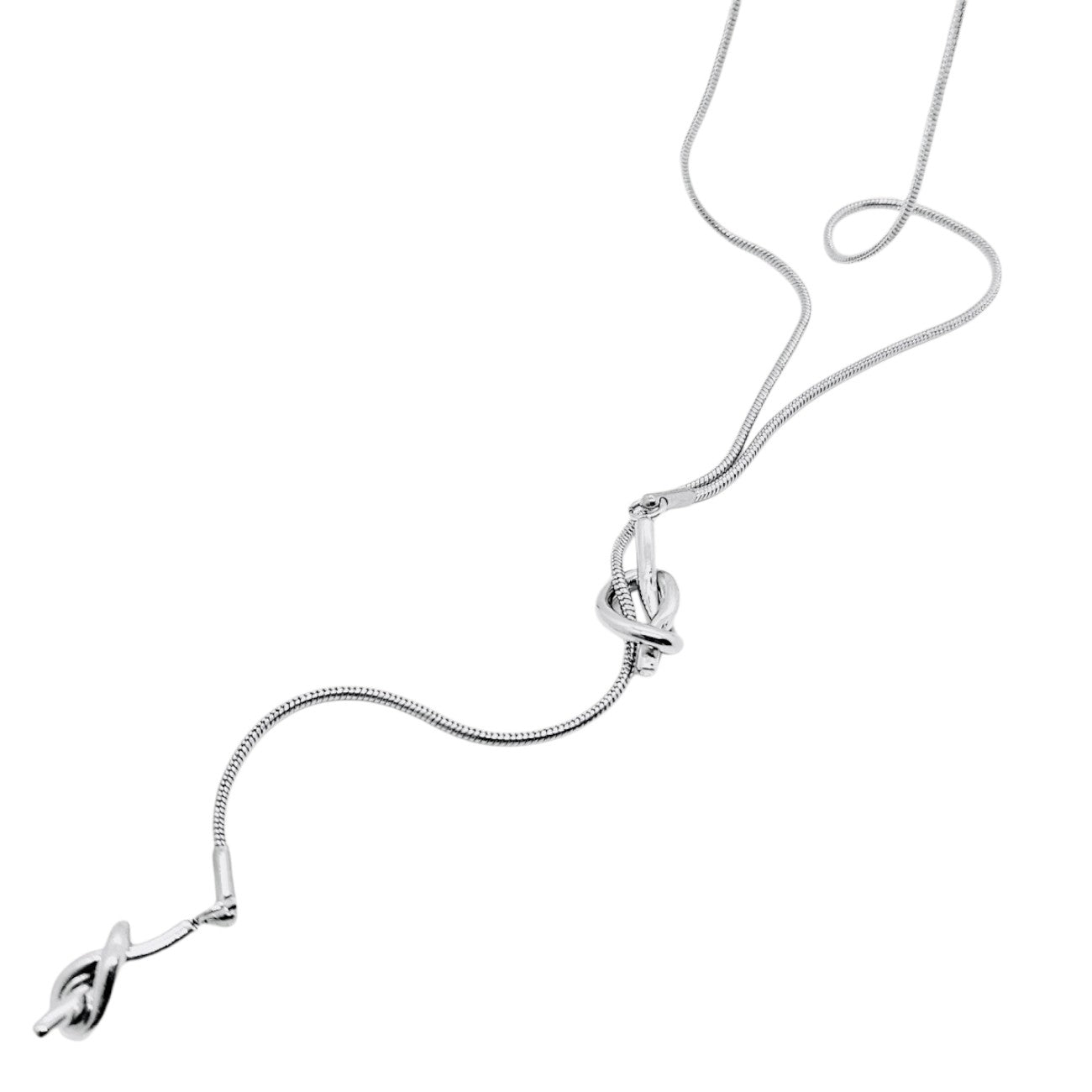 title:Lariat Love Knot Necklace;color:Silver