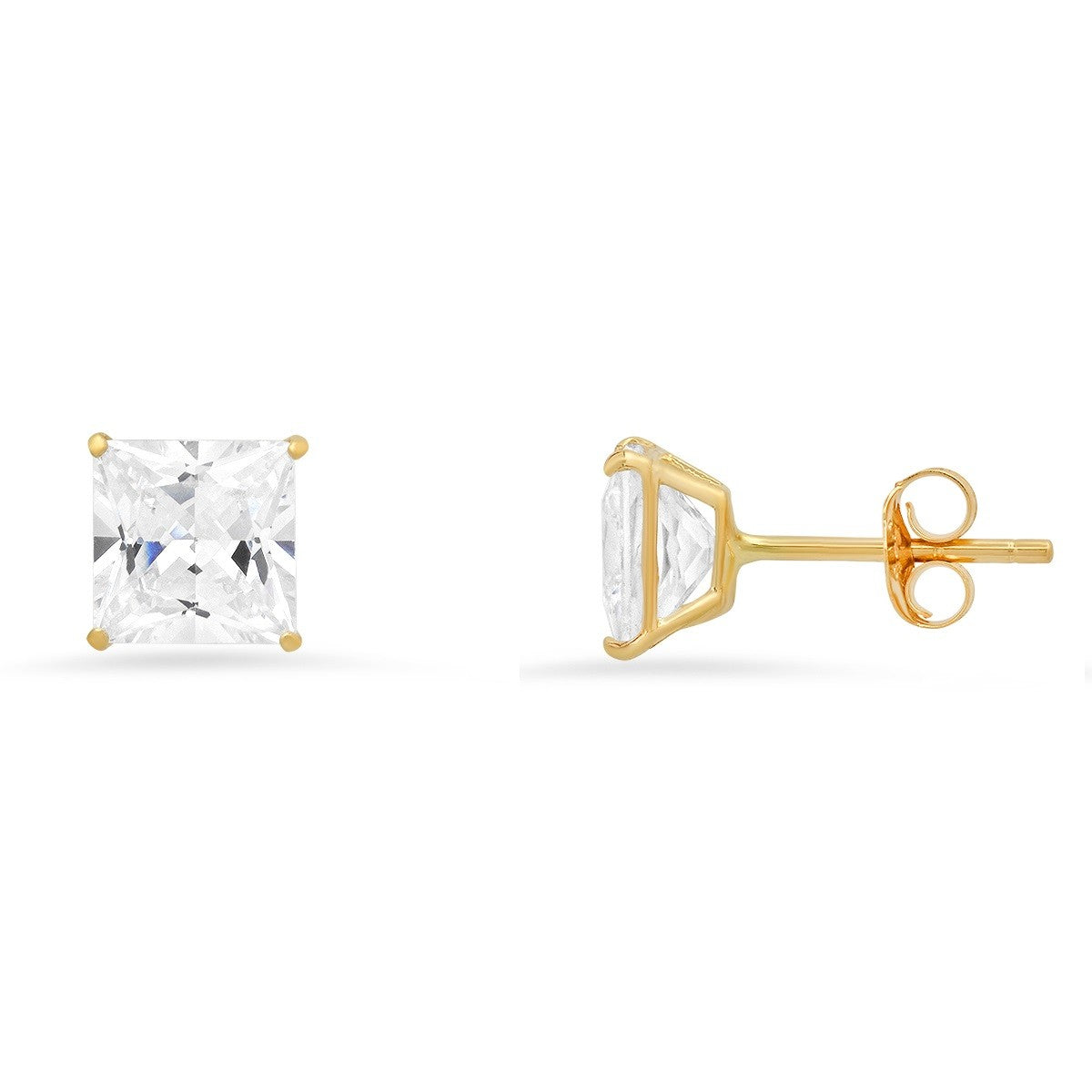 title:10k Yellow Gold Princess-cut CZ Basket Stud Earrings;color:not applicable