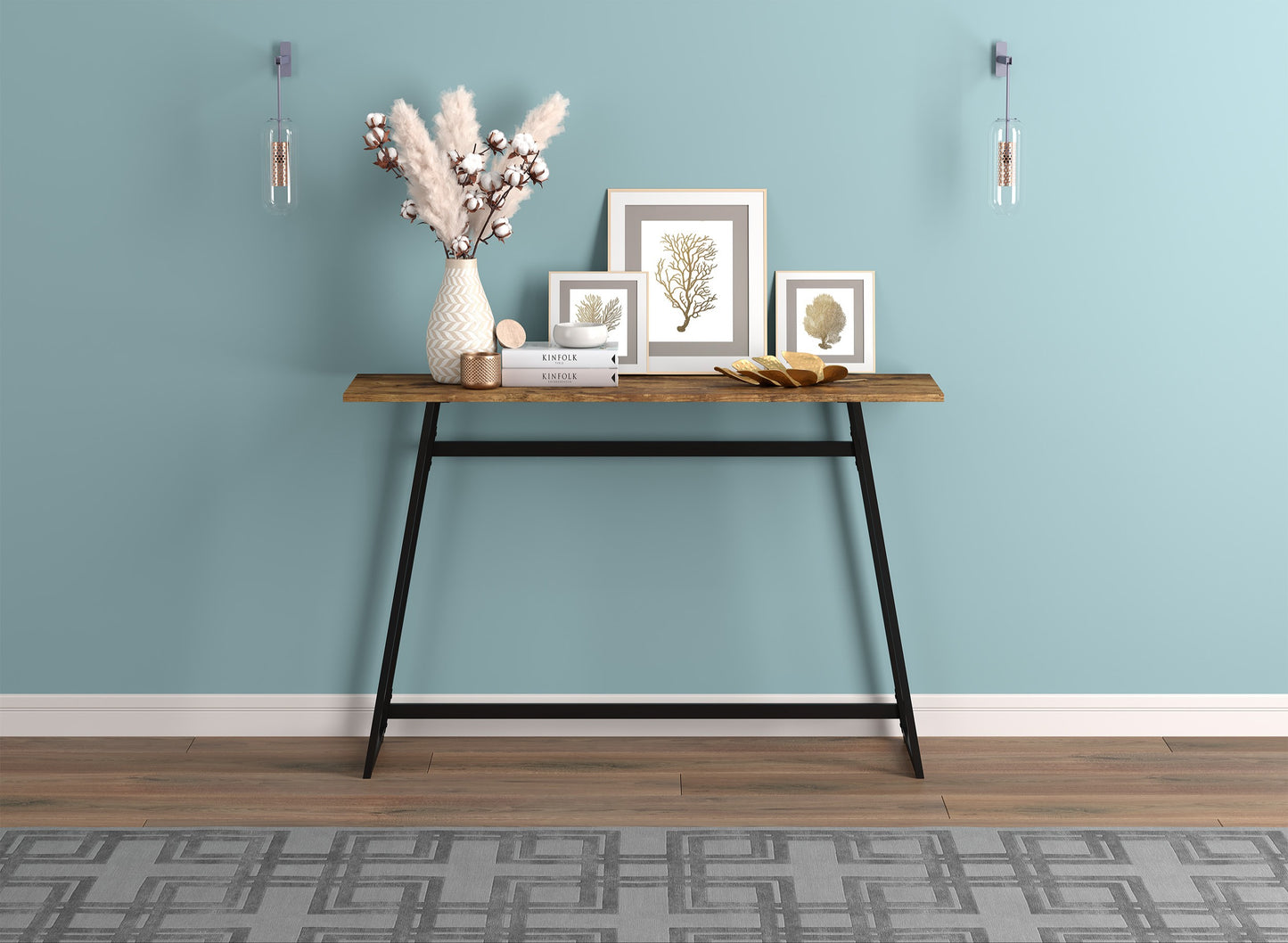 Safdie & Co. Console Table 45" Brown Reclaimed Wood 1 Shelf Black Metal, Entryway or Sofa Table for Living Room