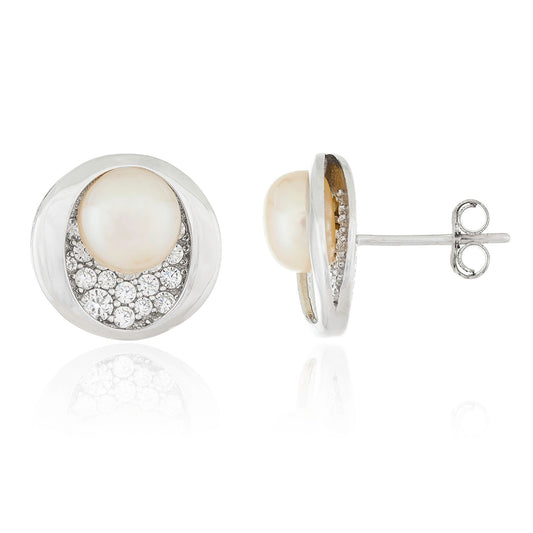 title:Splendid Pearls Sterling Silver Pearl Earrings ESR-480;color:White