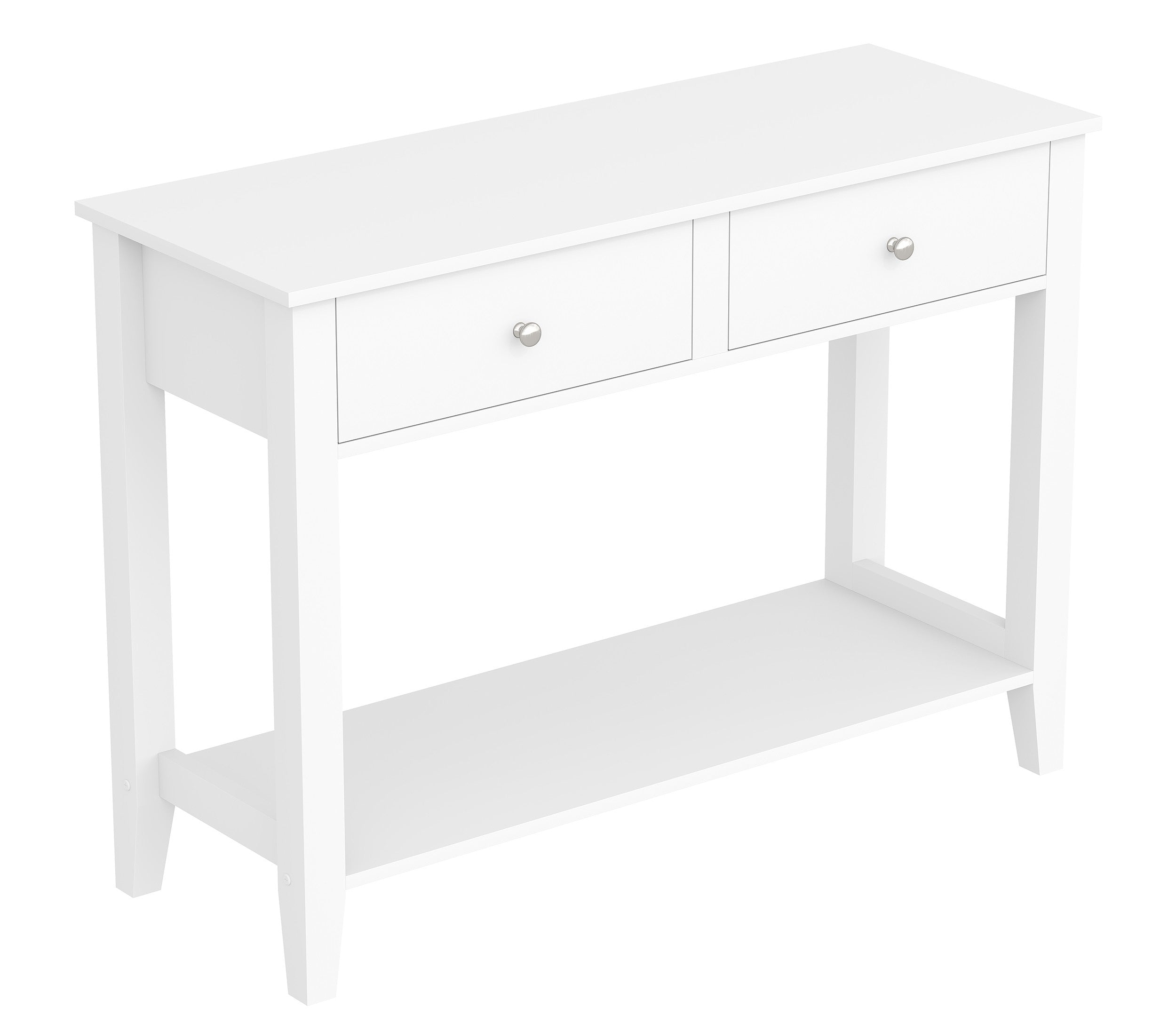 title:Safdie & Co. Console Table 41L White 2 Drawers 1 Shelf Silver Metal Handles;color:White