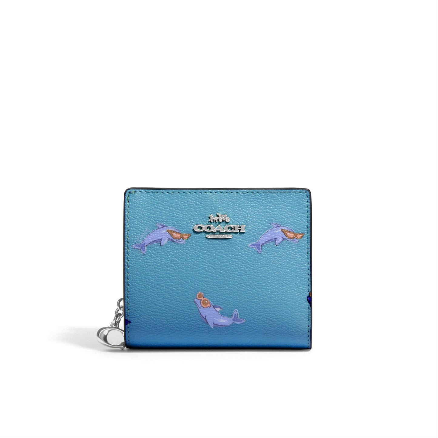 title:Coach Women's Blue Multi Snap Wallet With Dolphin Print;color:Blue Multi