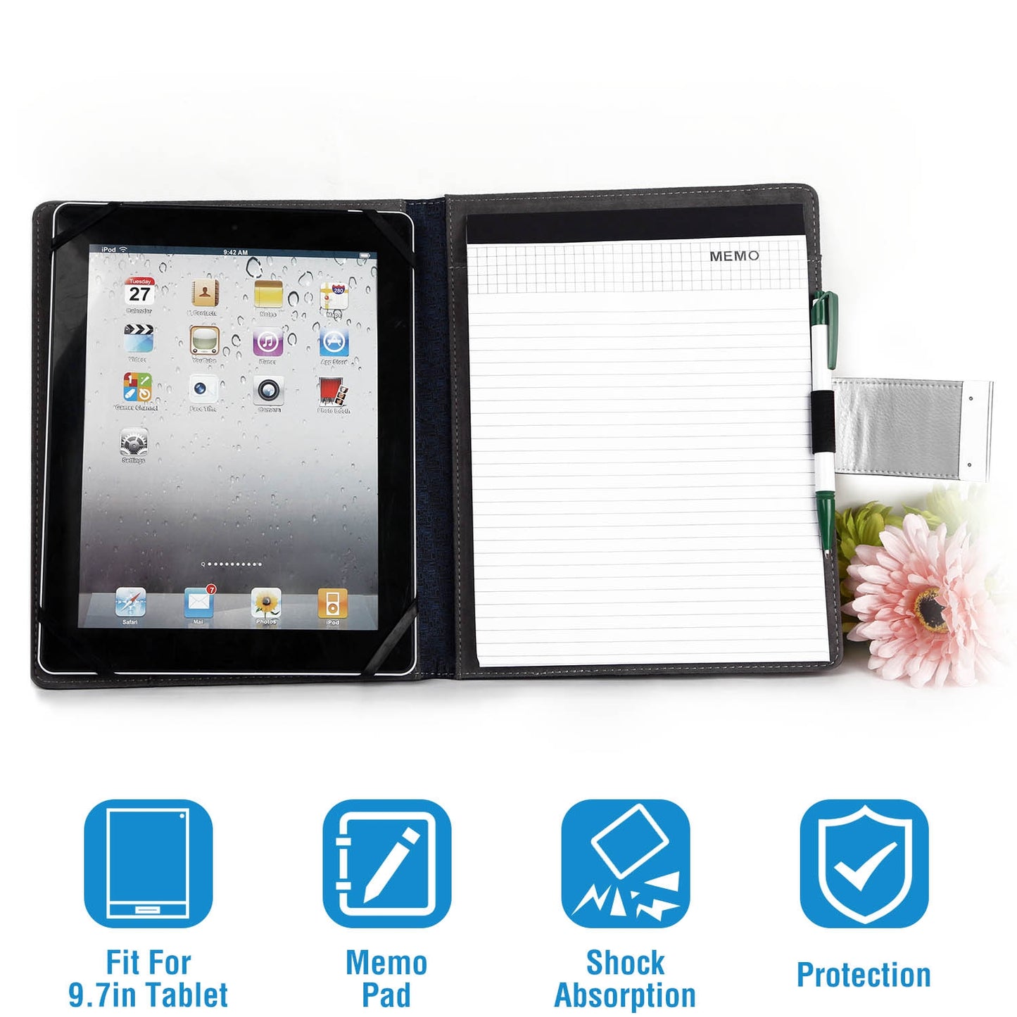 title:Fresh Fab Finds Tablet PC Protector Organizer Case For 9.7in Tablets Business Tablet Portfolio with Notepad Paper;color:Black