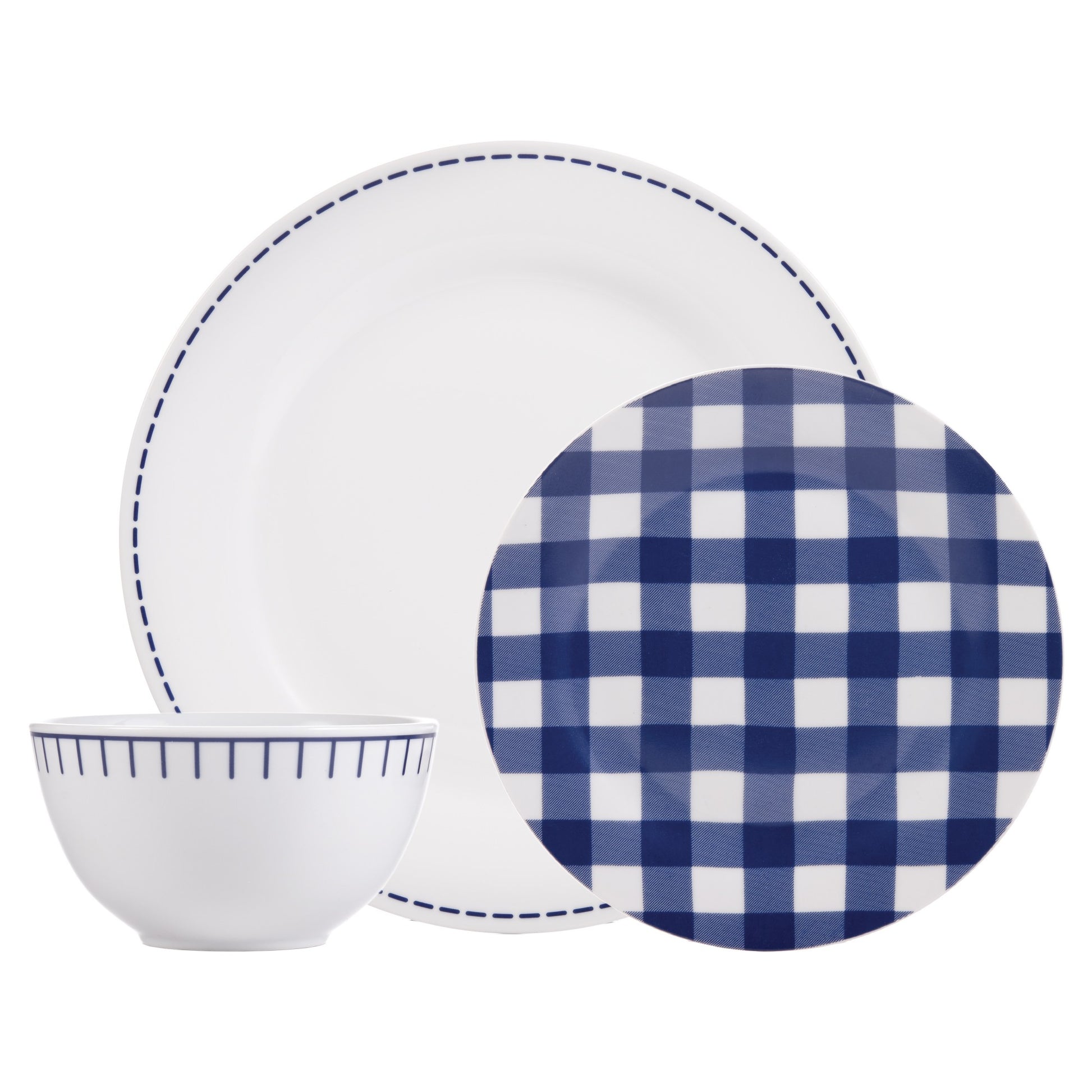 title:Safdie & Co. Dinnerset 12PC Rim Rustic Cottage Navy/White;color:Navy