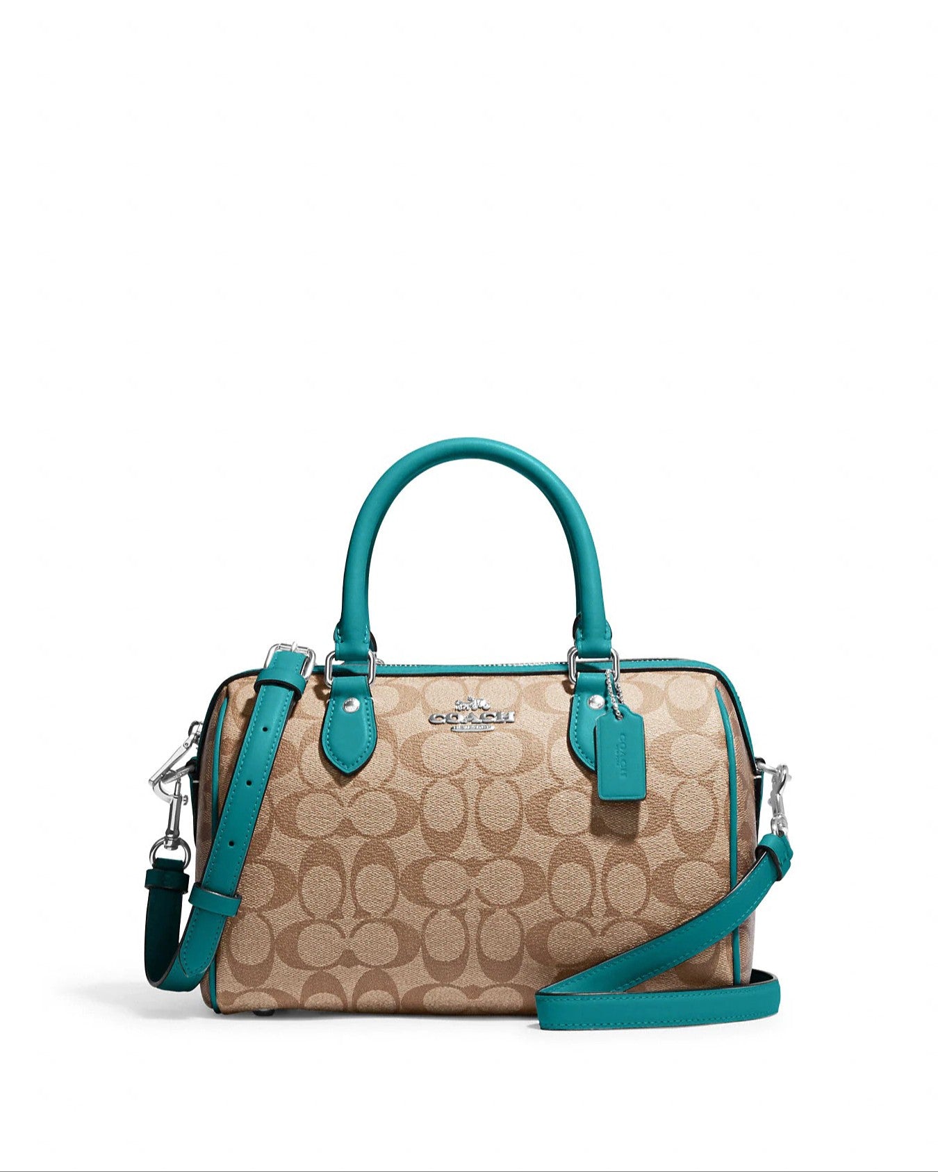 title:Coach Rowan Satchel In Signature Canvas;color:Khaki / Teal