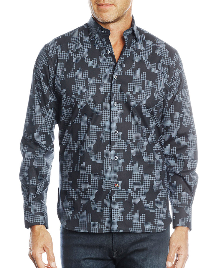 Navy with Houndstooth Camouflage Shapes