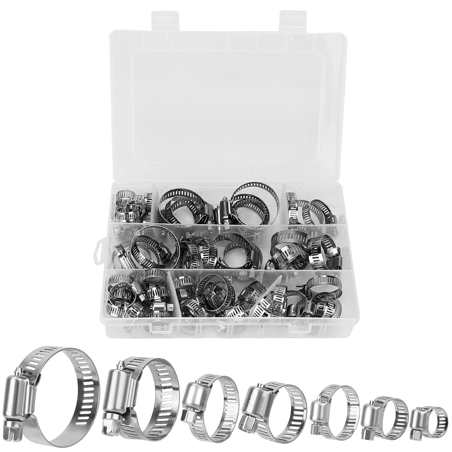 title:60Pcs Hose Clamp Set Stainless Steel Adjustable Worm Gear Assortment Pipe Tube Hose Clip Kit For Plumbing Automotive Mechanical;color:not applicable