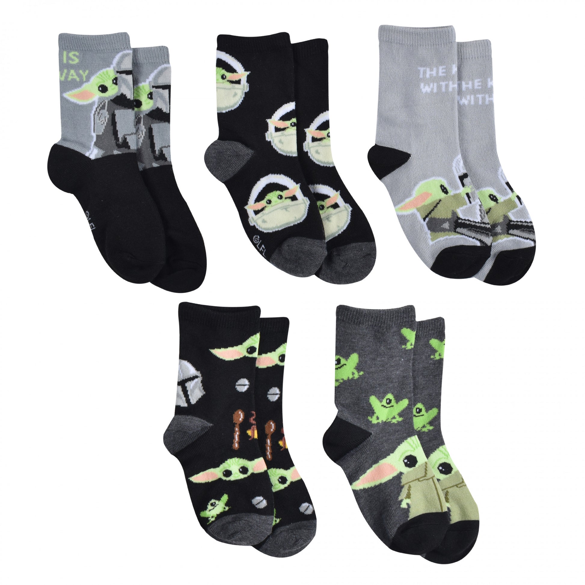 title:Star Wars The Mandalorian Grogu Boy's Variety Crew Socks 5-Pack;color:Multi-Color