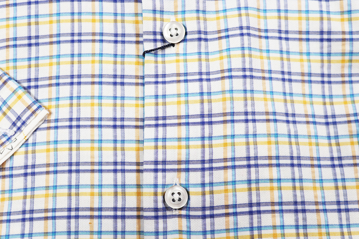 Short Sleeve Yellow, Blue and Aqua Check