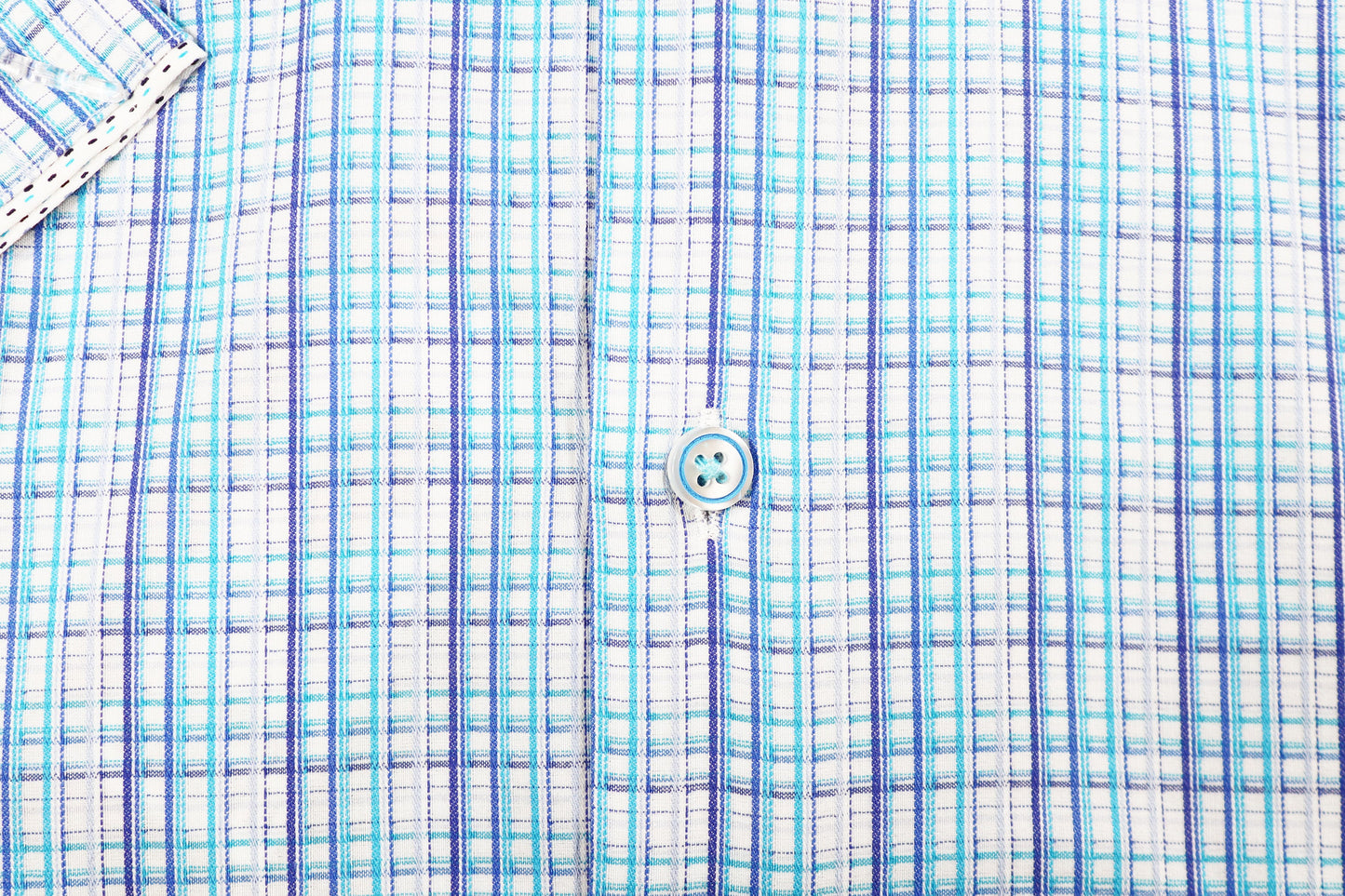 Short Sleeve Royal Blue, Aqua and White Check