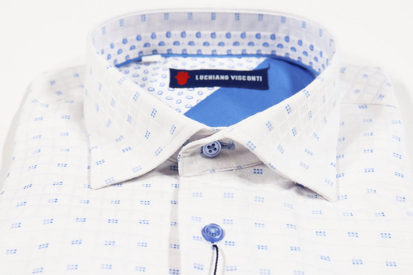 White with Blue Dot Square Pattern