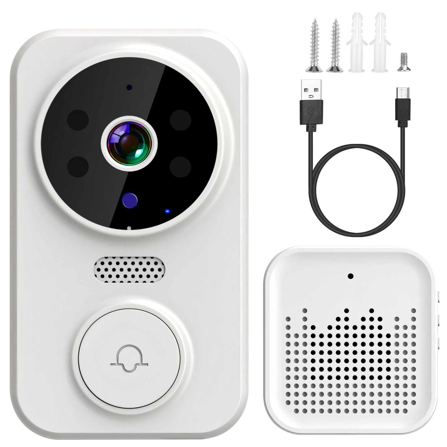 title:Fresh Fab Finds WiFi Security Doorbell Camera with Volume Adjustable Wireless Chime 1080P Camera Night Vision 2-Way Audio Free Cloud Storage;color:White