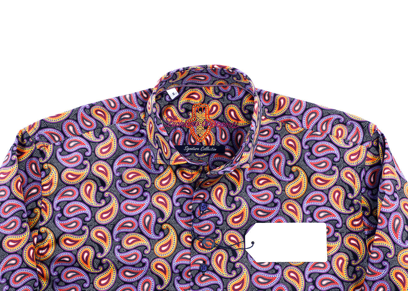 Black with Orange, Yellow, Purple and Red Paisley